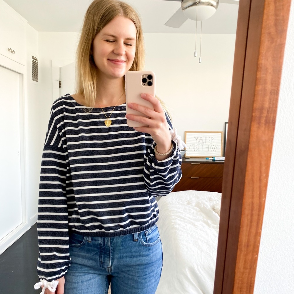 Cupcakes and Cashmere Blue and White Stripe Top